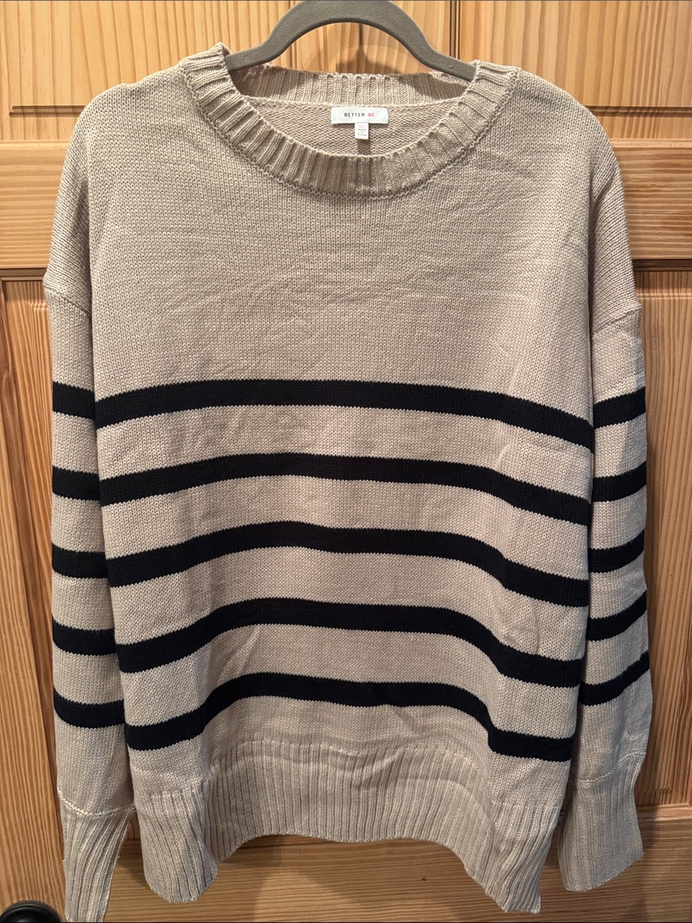 Better Be Beige and Black Striped Crewneck Sweater